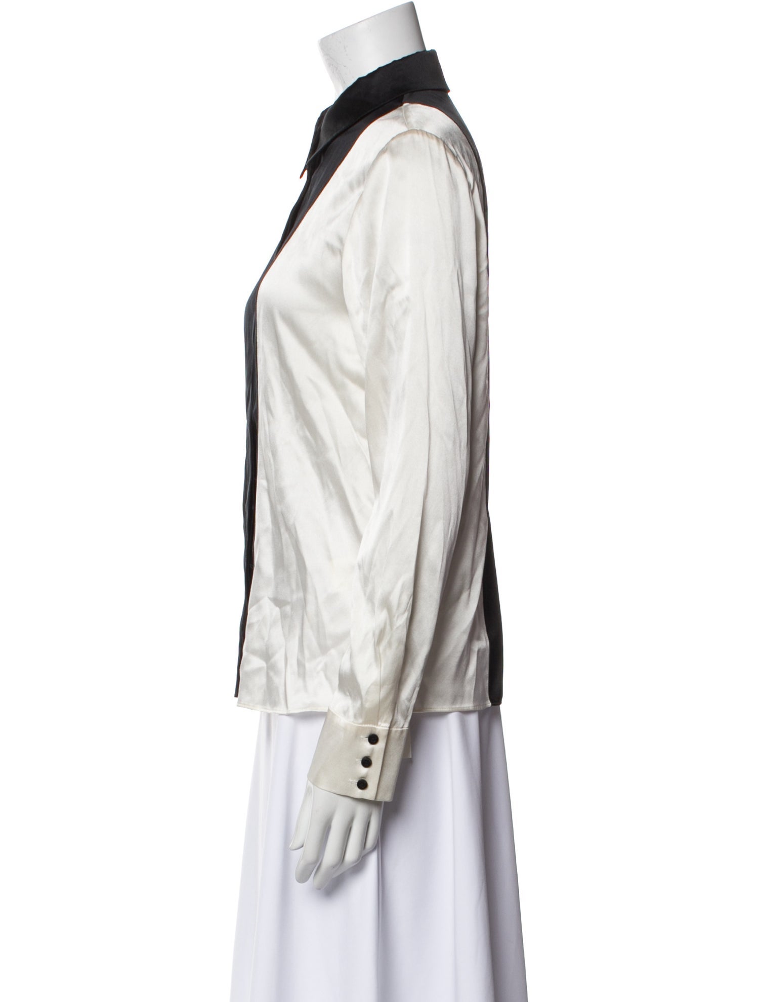 Alice + Olivia Silk Colorblock Pattern Button-Up Top