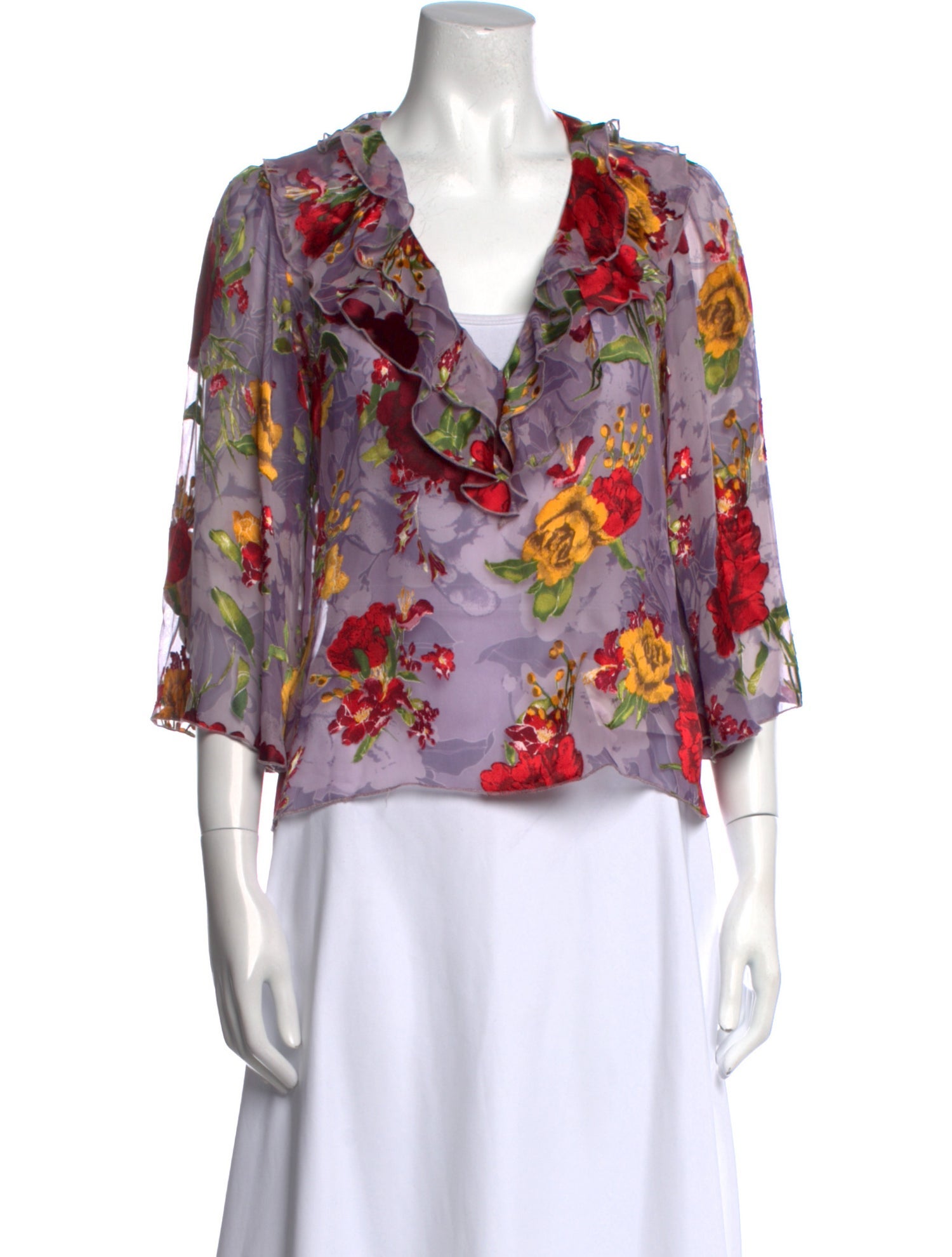 Alice + Olivia Floral Print V-Neck Blouse