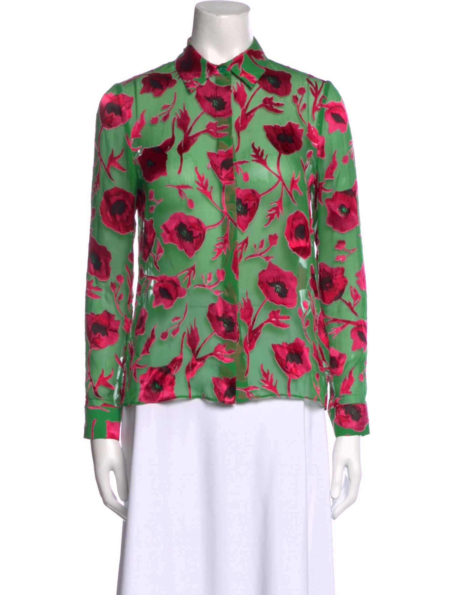 Alice + Olivia Floral Print Long Sleeve Button-Up Top