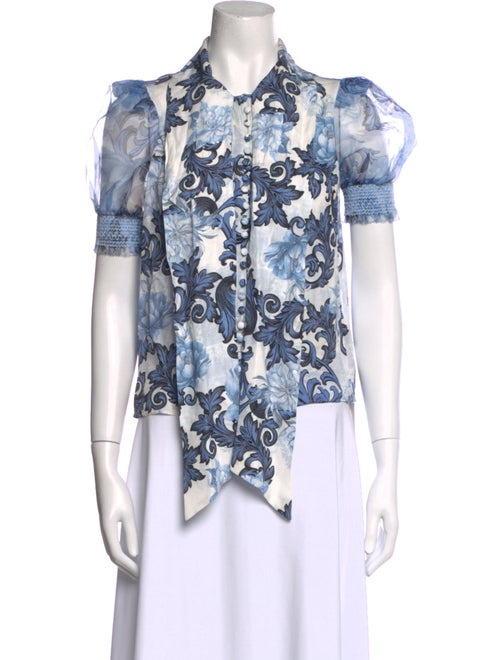 Alice + Olivia Floral Print Short Sleeve Button-Up Top