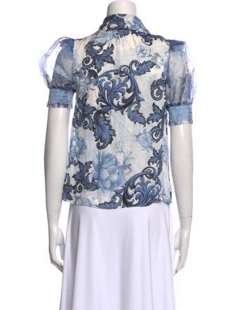 Alice + Olivia Floral Print Short Sleeve Button-Up Top