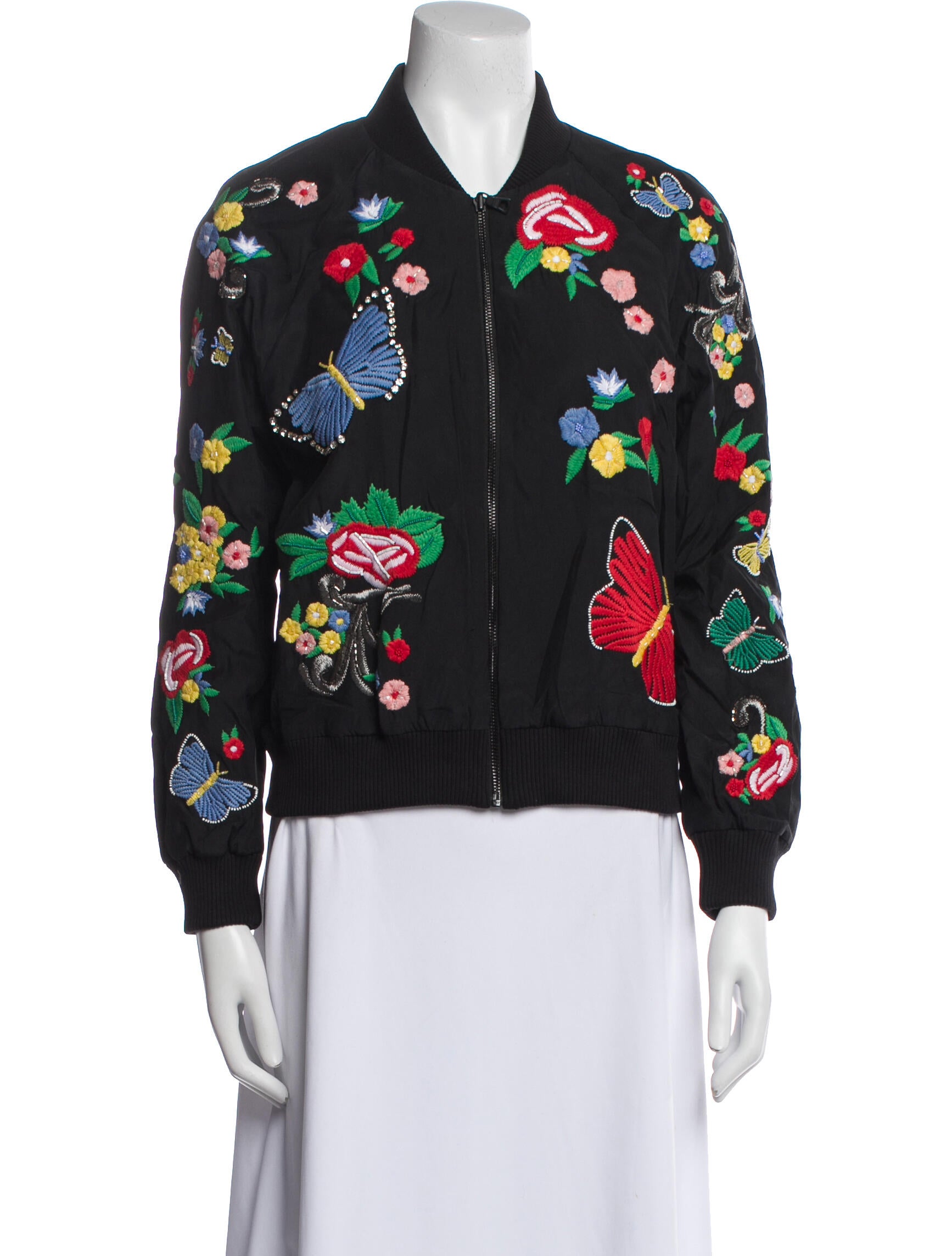 Alice + Olivia Silk Floral Print Bomber Jacket
