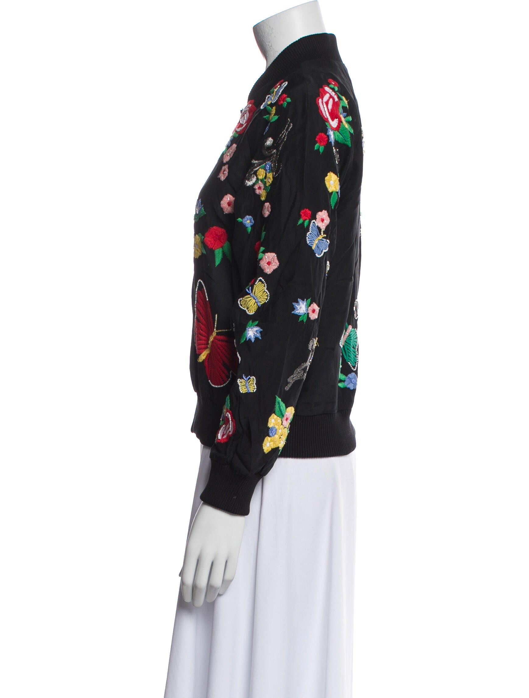 Alice + Olivia Silk Floral Print Bomber Jacket