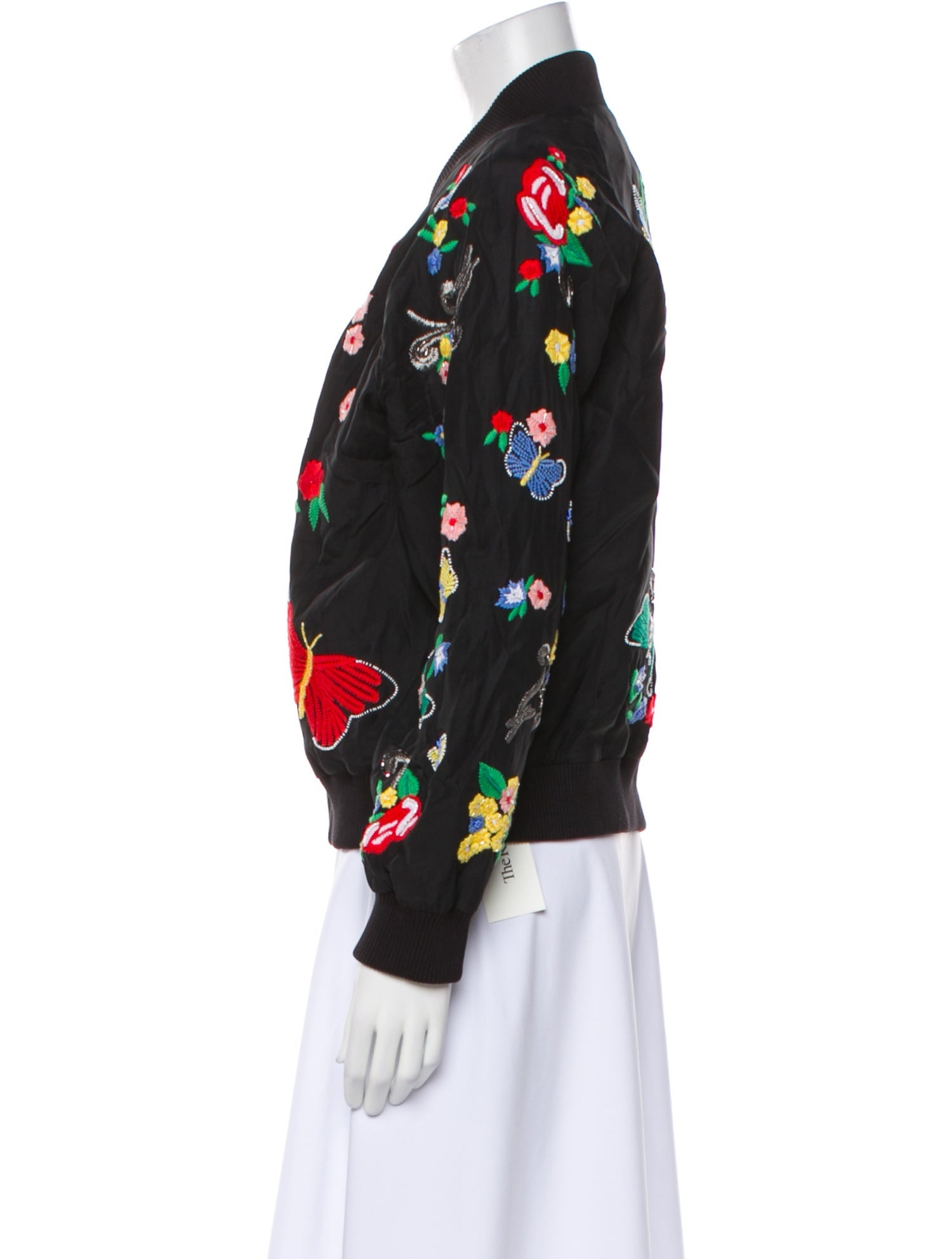 Alice + Olivia Silk Striped Bomber Jacket