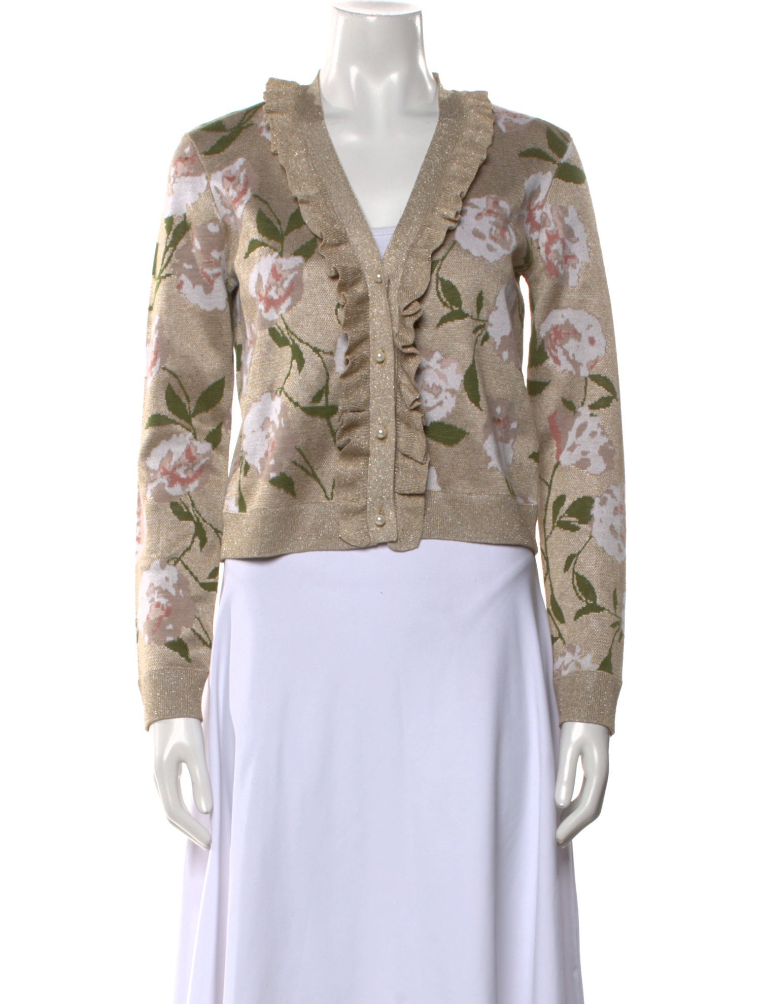 Alice + Olivia Floral Print V-Neck Sweater