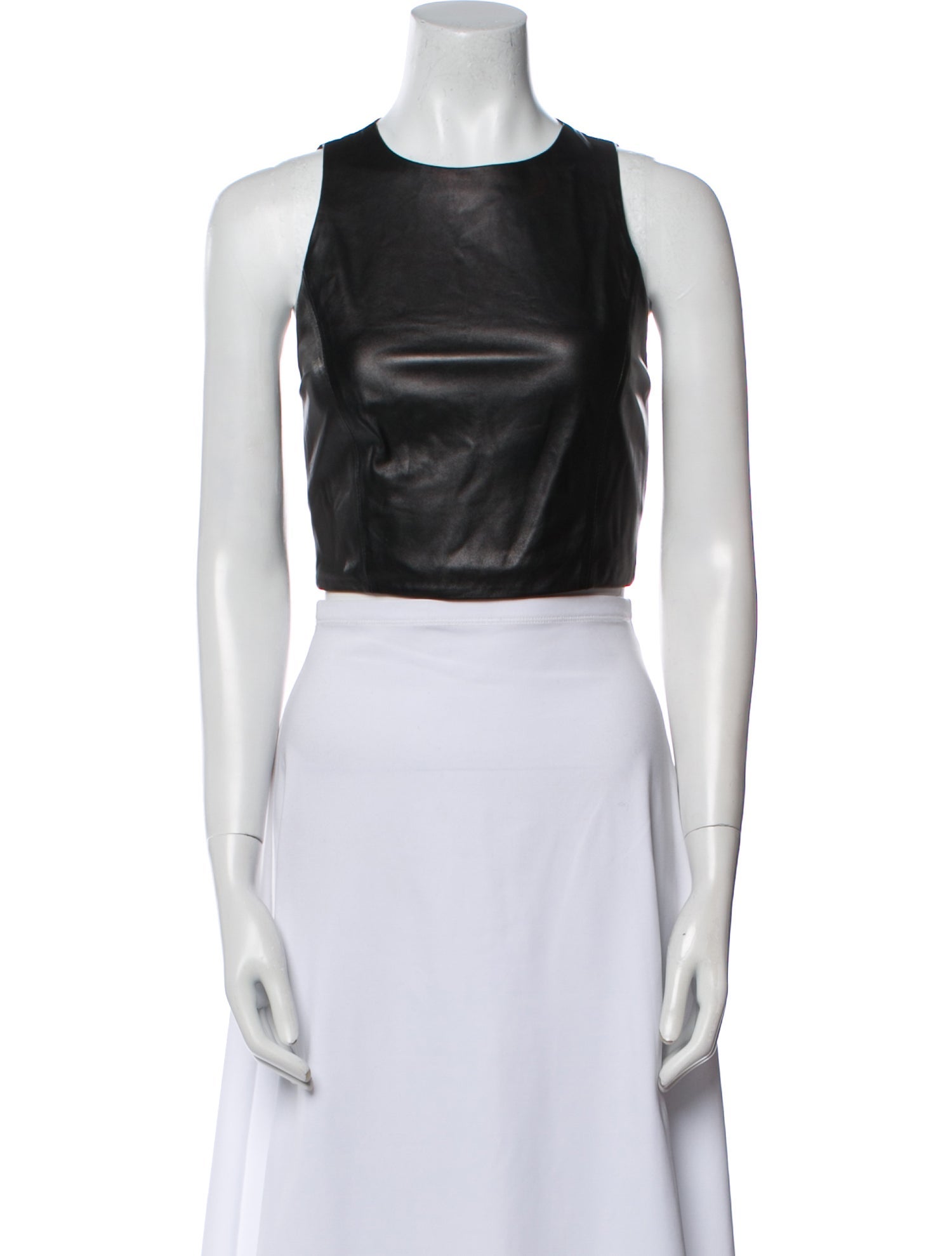 Alice + Olivia Lamb Leather Crew Neck Crop Top