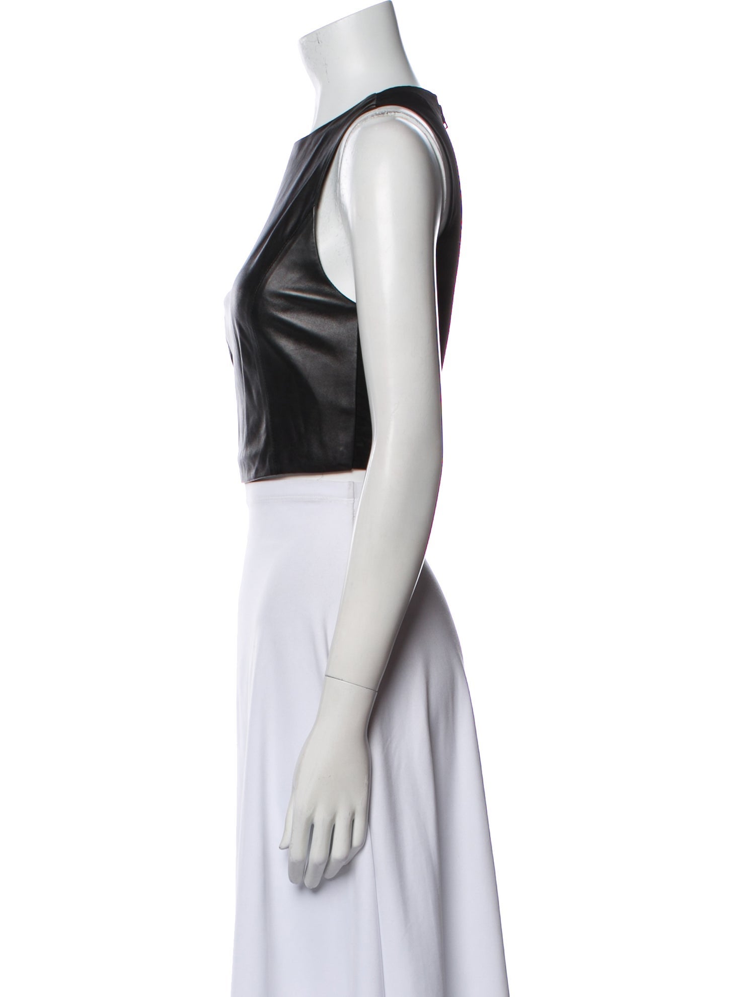 Alice + Olivia Lamb Leather Crew Neck Crop Top
