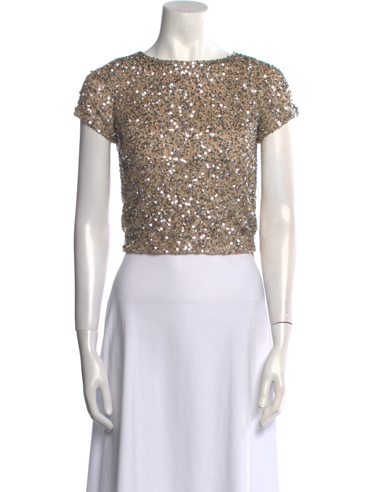 Alice + Olivia Sequin Bateau Neckline Crop Top