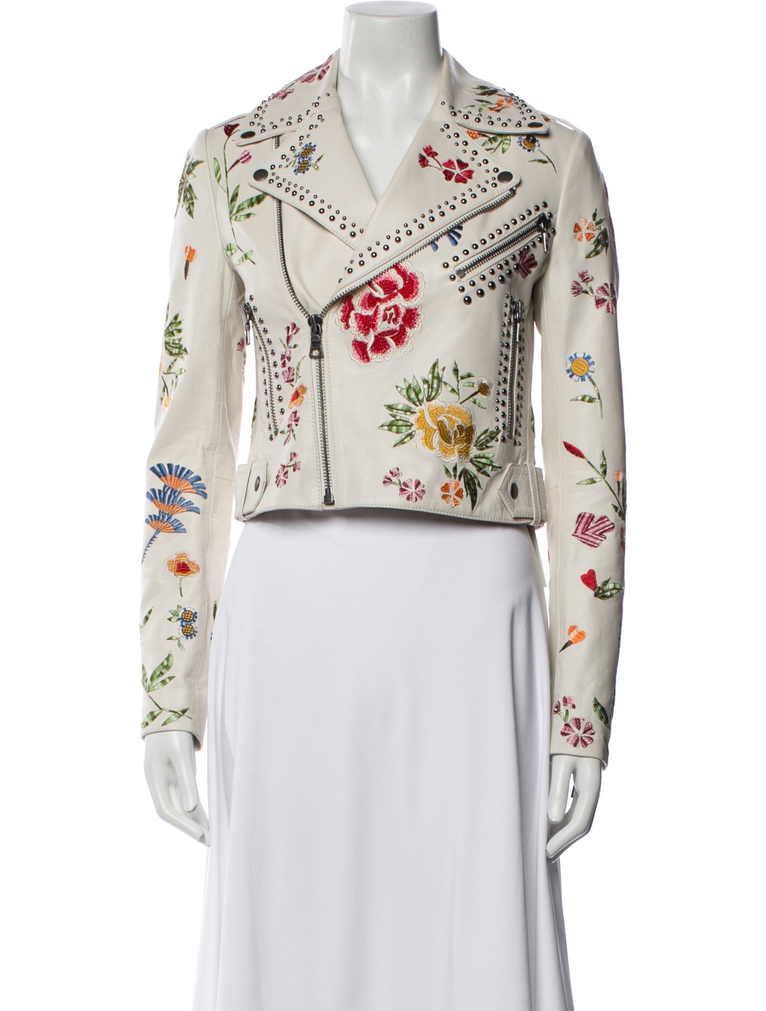 Alice + Olivia Lamb Leather Floral Print Blazer