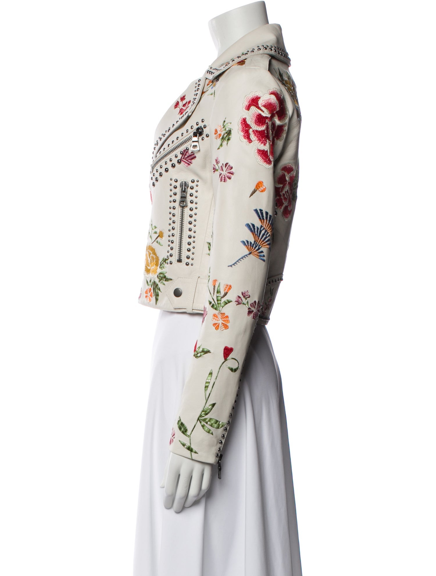 Alice + Olivia Lamb Leather Floral Print Blazer