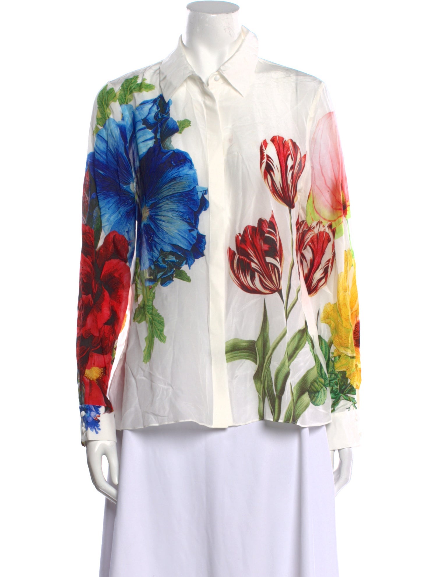 Alice + Olivia Silk Floral Print Button-Up Top
