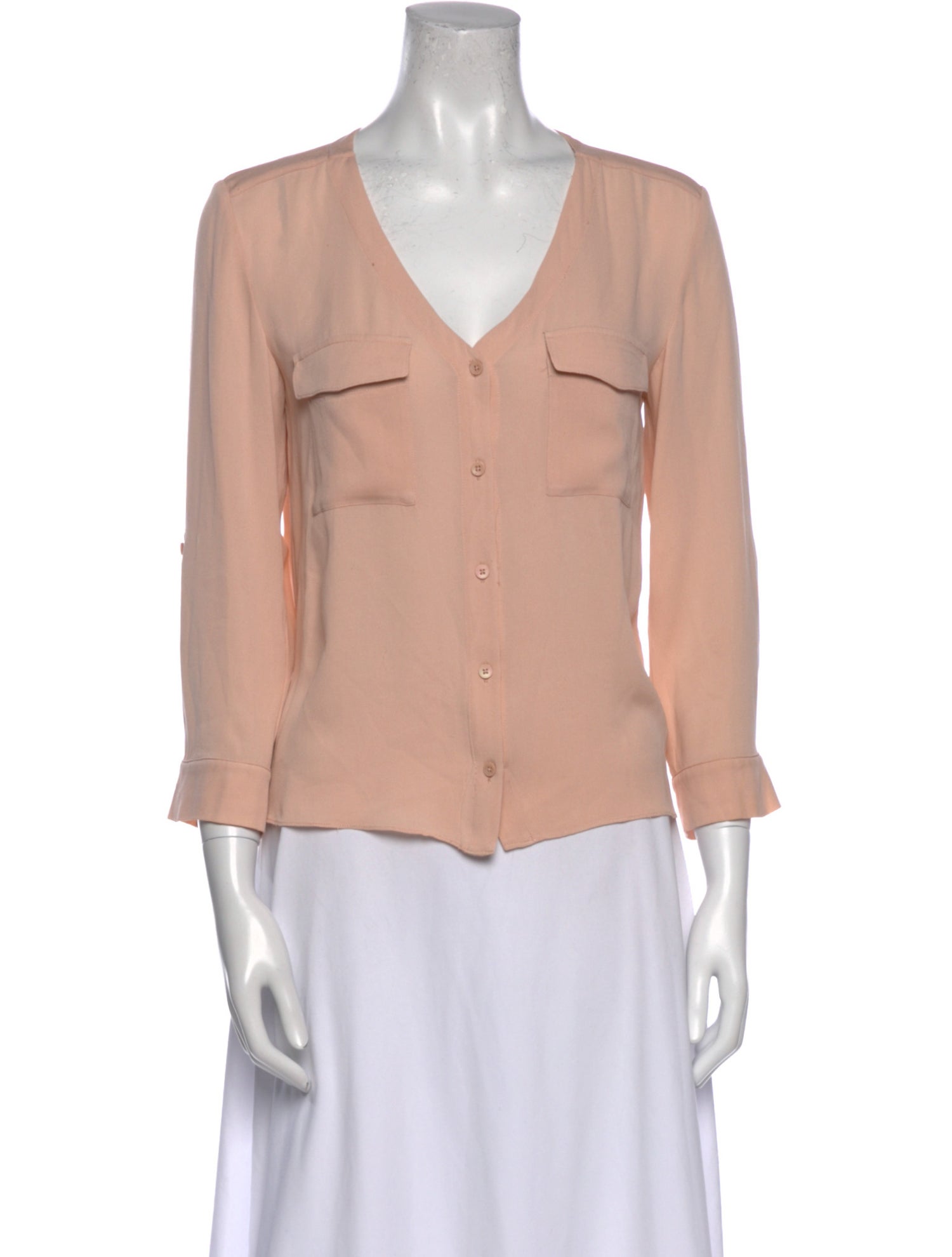 Alice + Olivia V-Neck Three-Quarter Sleeve Button-Up Top