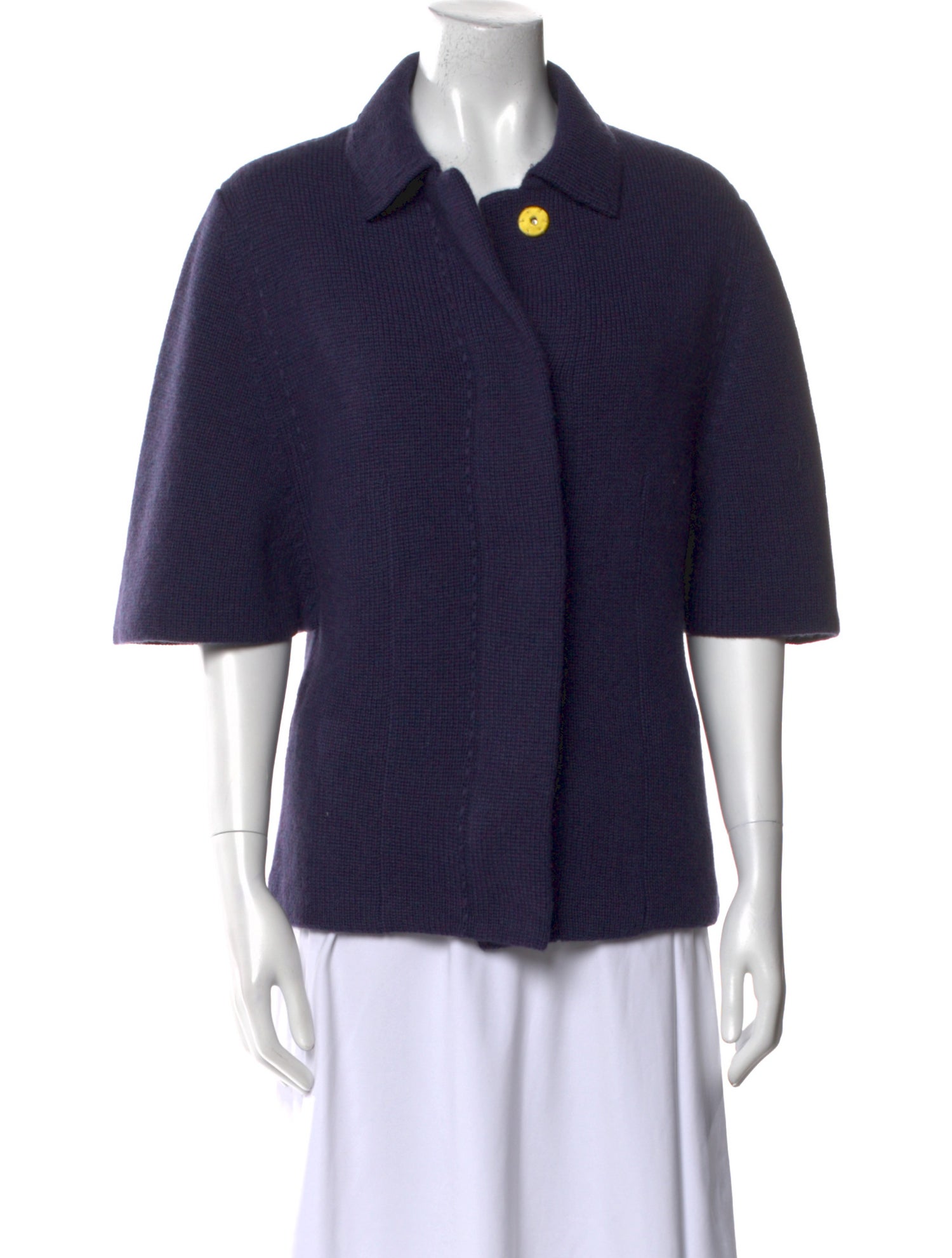 Alice + Olivia Wool Three-Quarter Sleeve Button-Up Top