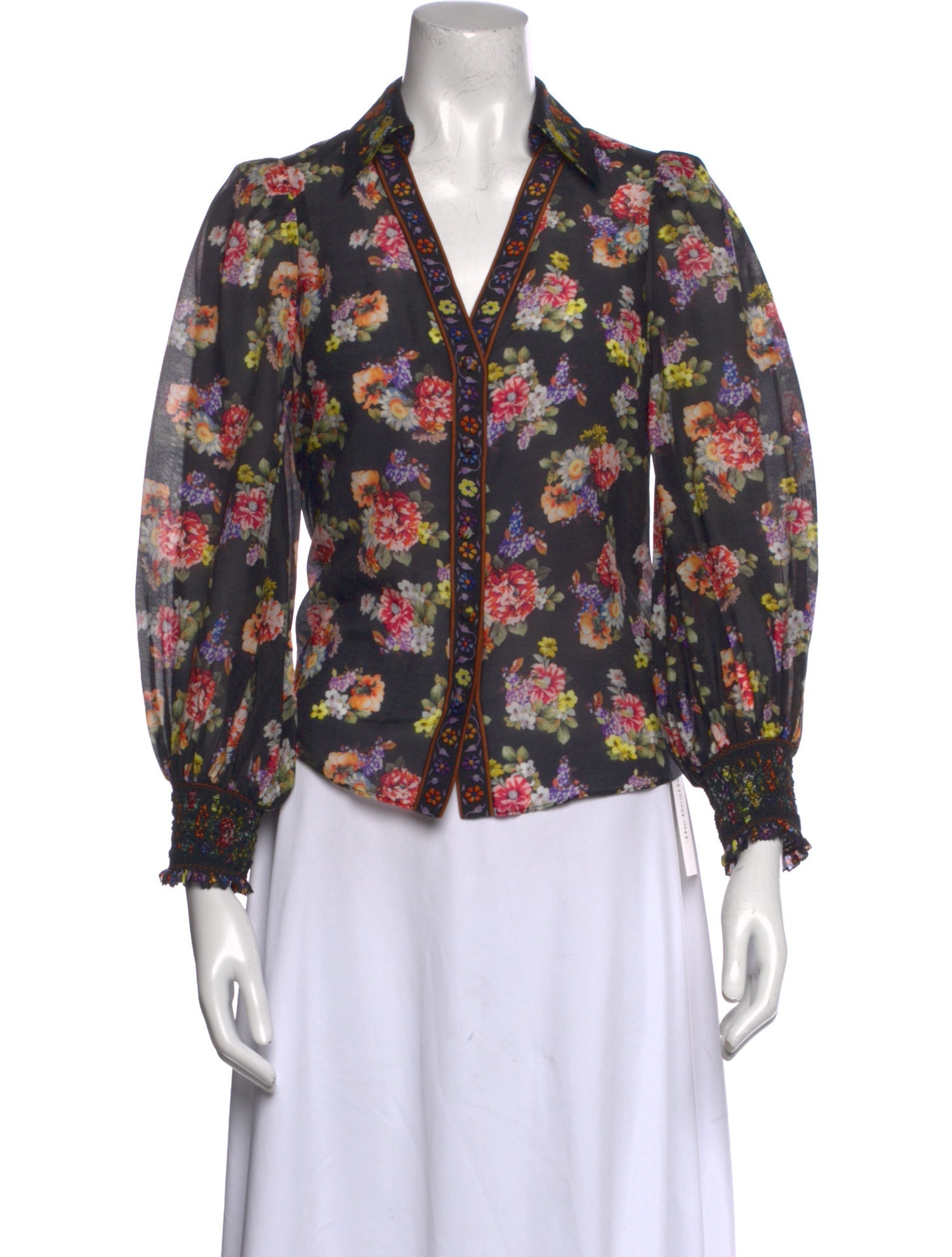 Alice + Olivia Floral Print V-Neck Button-Up Top