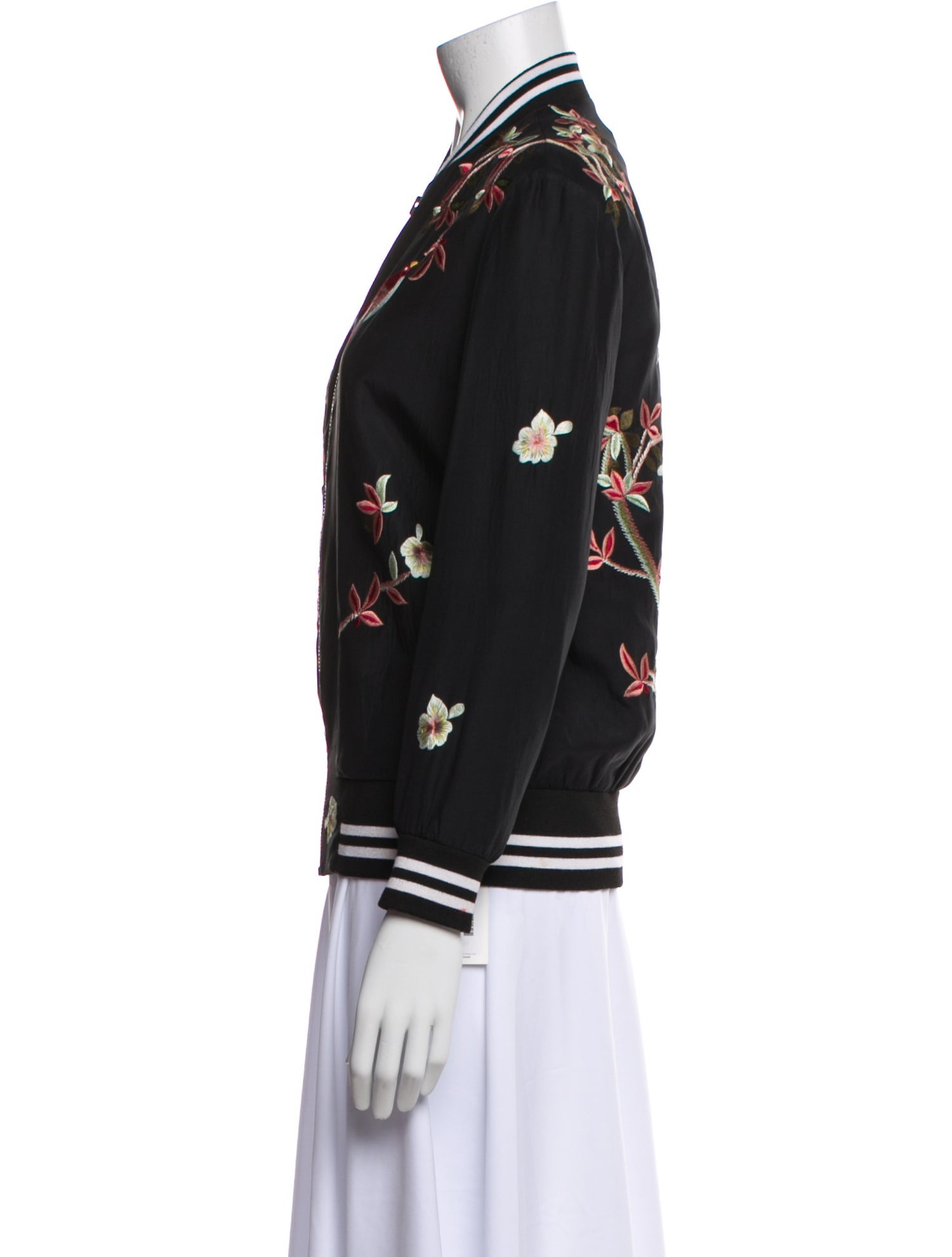 Alice + Olivia Silk Floral Print Bomber Jacket