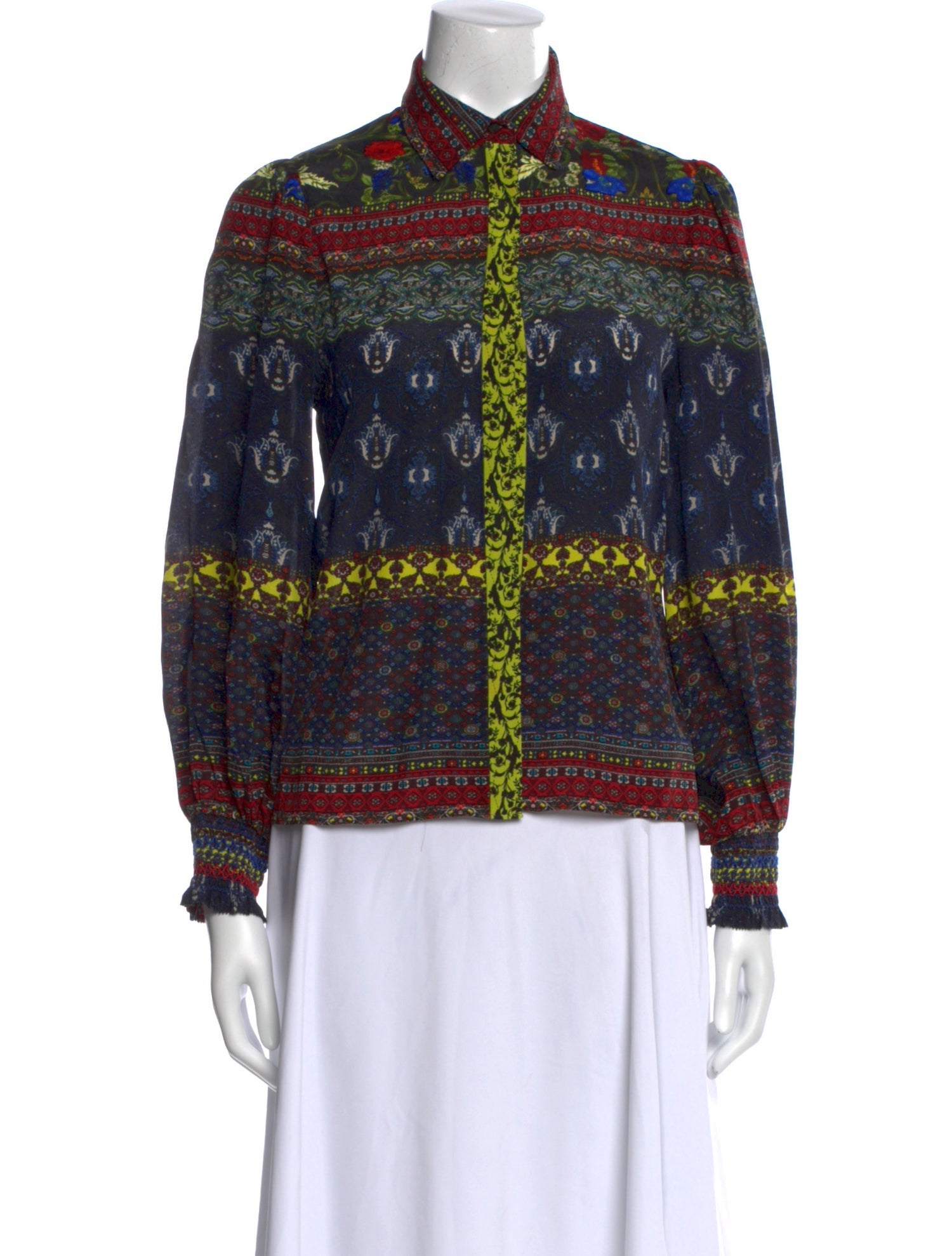 Alice + Olivia Silk Printed Button-Up Top