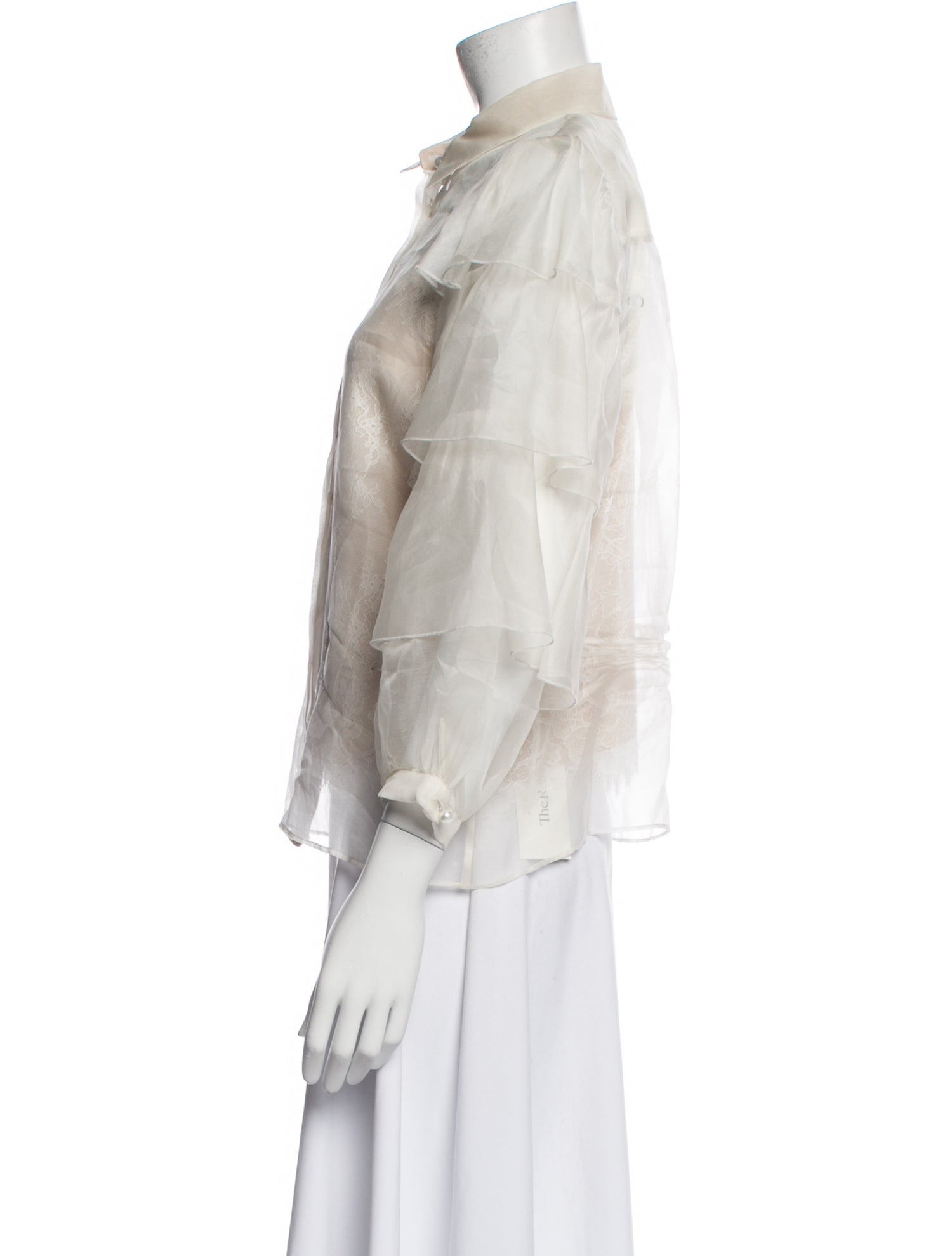 Alice + Olivia Lace Pattern Three-Quarter Sleeve Button-Up Top