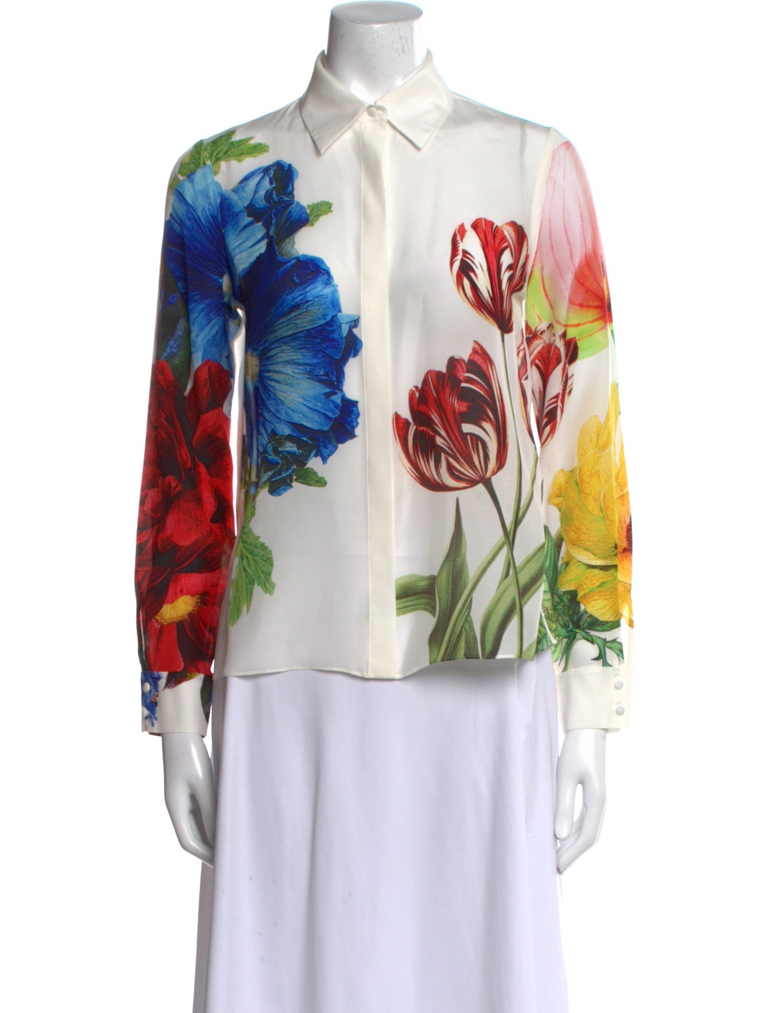 Alice + Olivia Silk Floral Print Button-Up Top