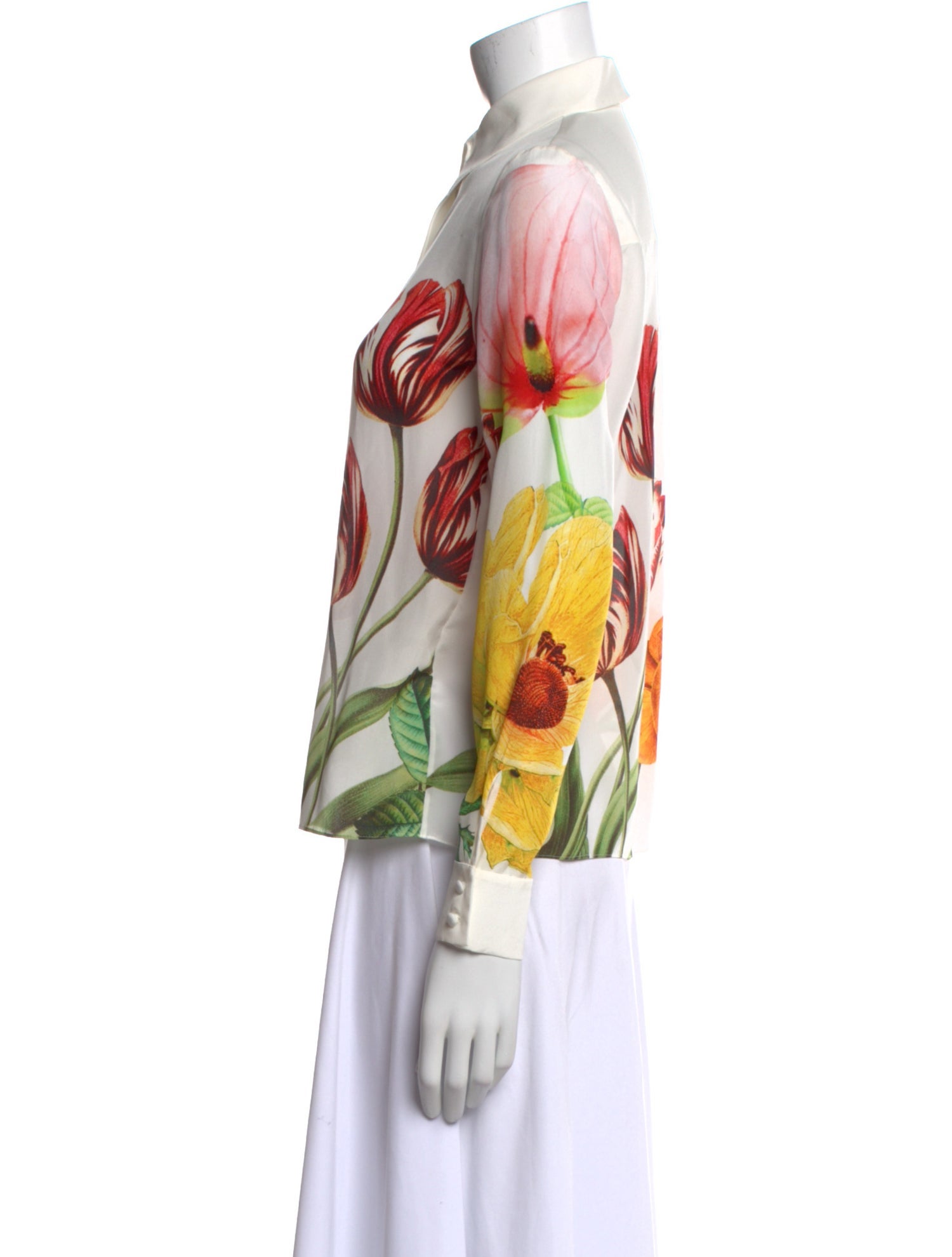 Alice + Olivia Silk Floral Print Button-Up Top