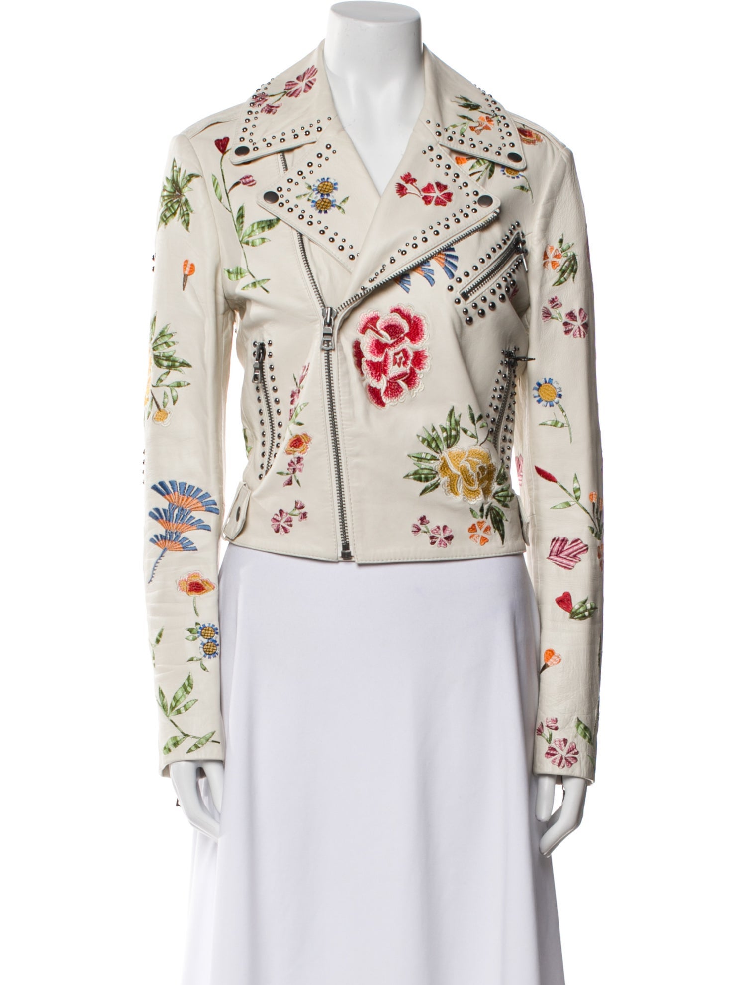 Alice + Olivia Leather Floral Print Biker Jacket