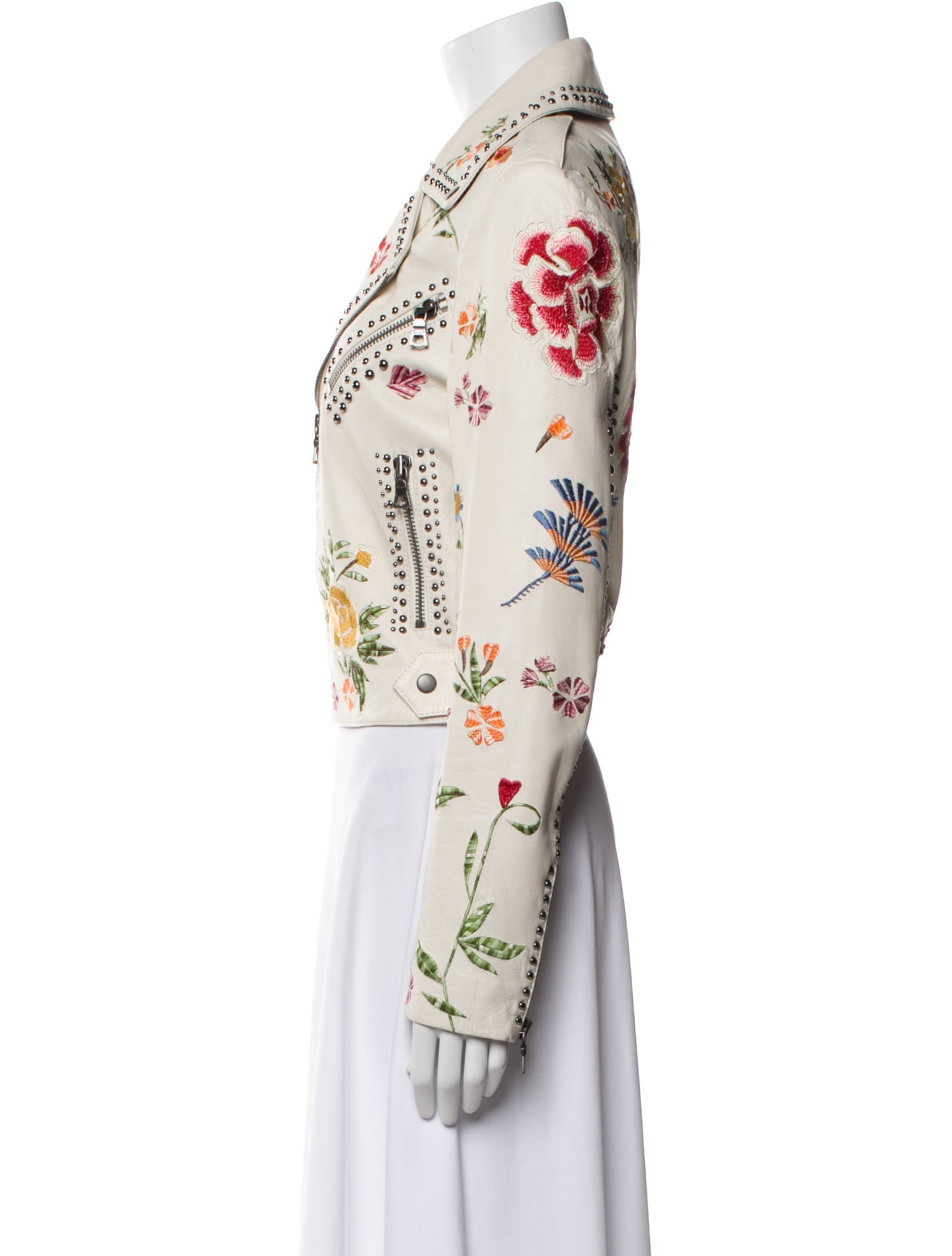 Alice + Olivia Leather Floral Print Biker Jacket