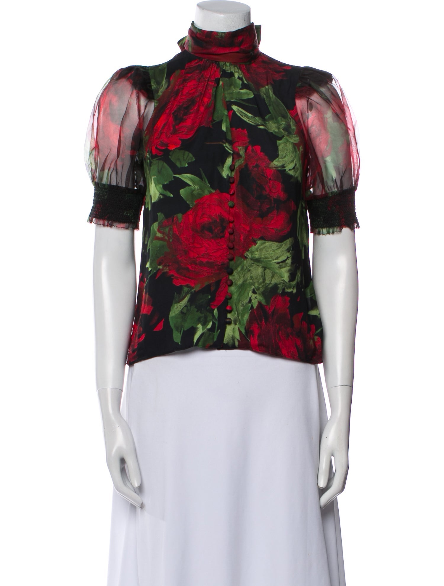 Alice + Olivia Floral Print Mock Neck Blouse
