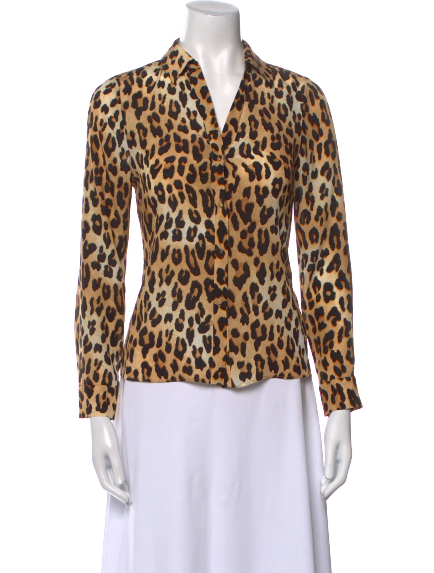 Alice + Olivia Silk Animal Print Button-Up Top