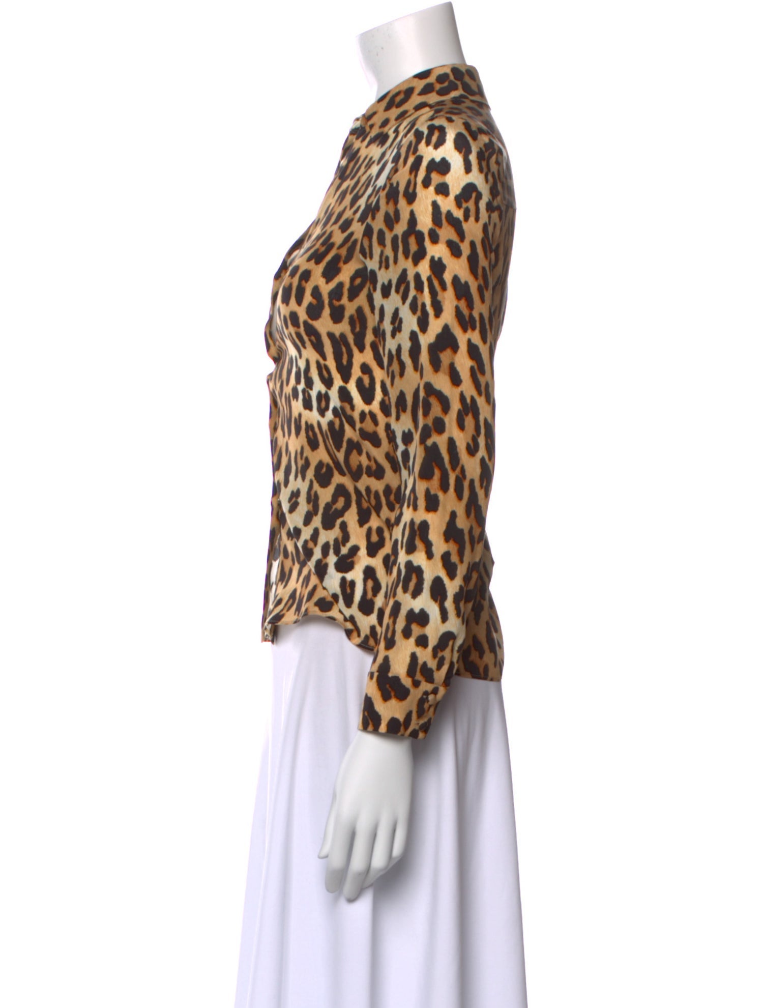 Alice + Olivia Silk Animal Print Button-Up Top