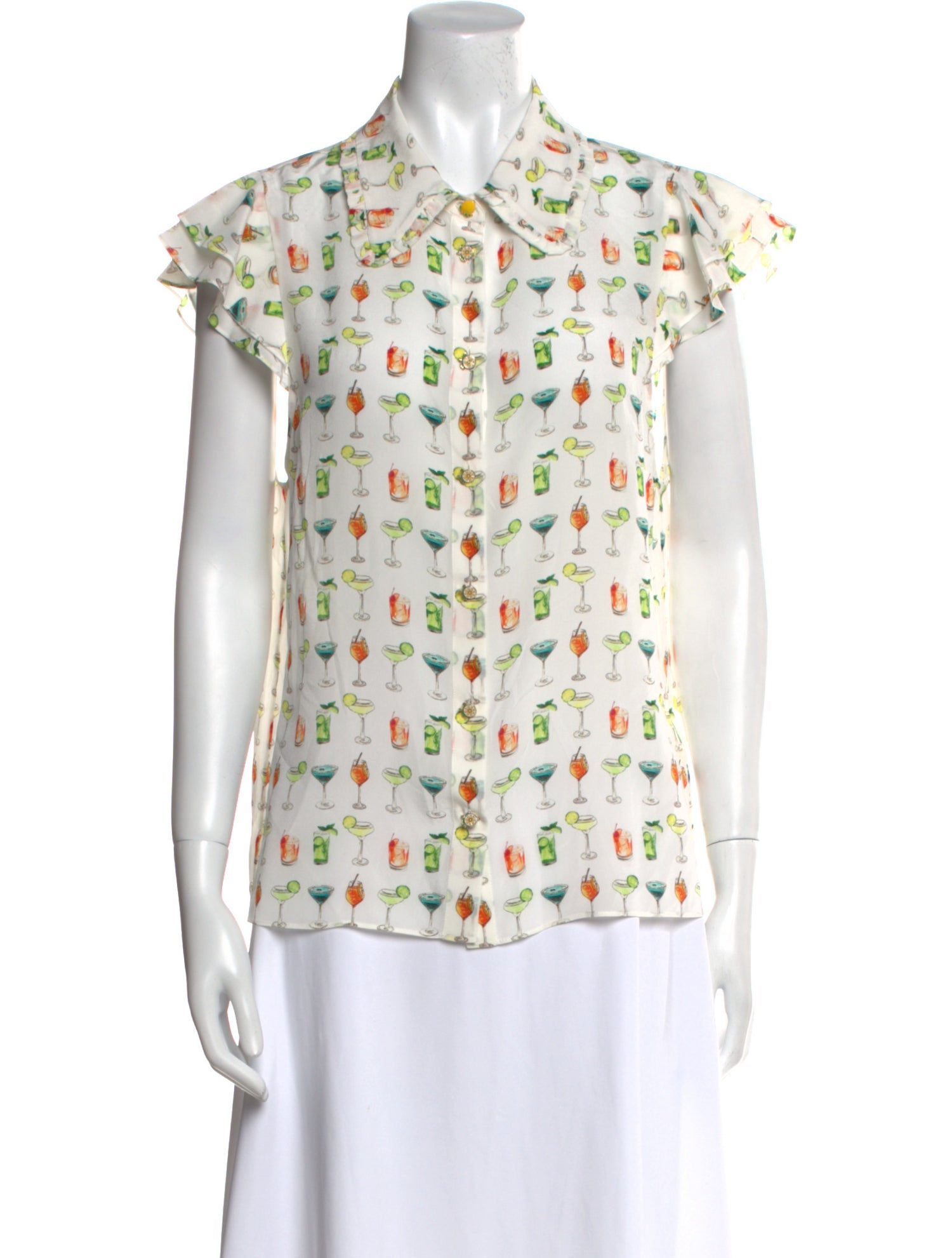 Alice + Olivia Silk Printed Button-Up Top