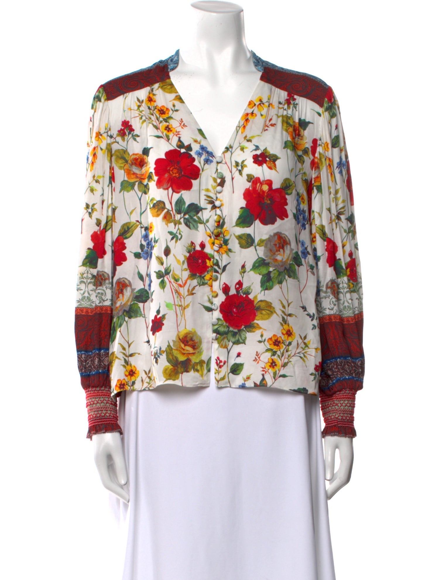Alice + Olivia Floral Print V-Neck Blouse