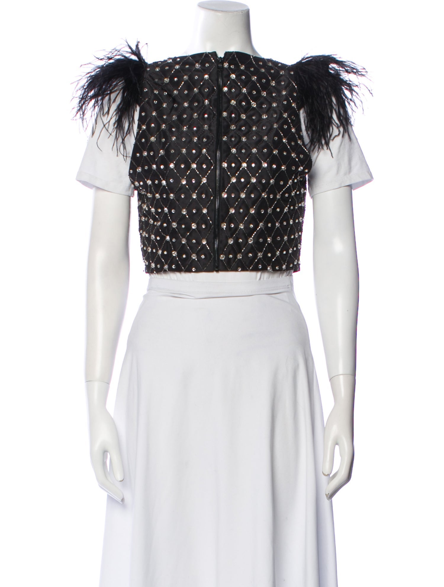 Alice + Olivia Printed Bateau Neckline Crop Top