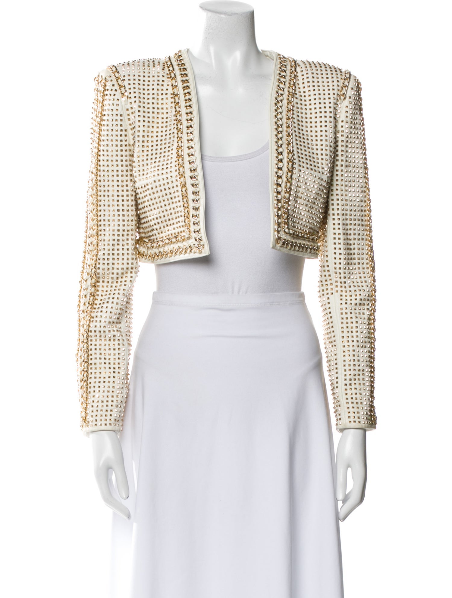 Alice + Olivia Lamb Leather Houndstooth Print Bolero