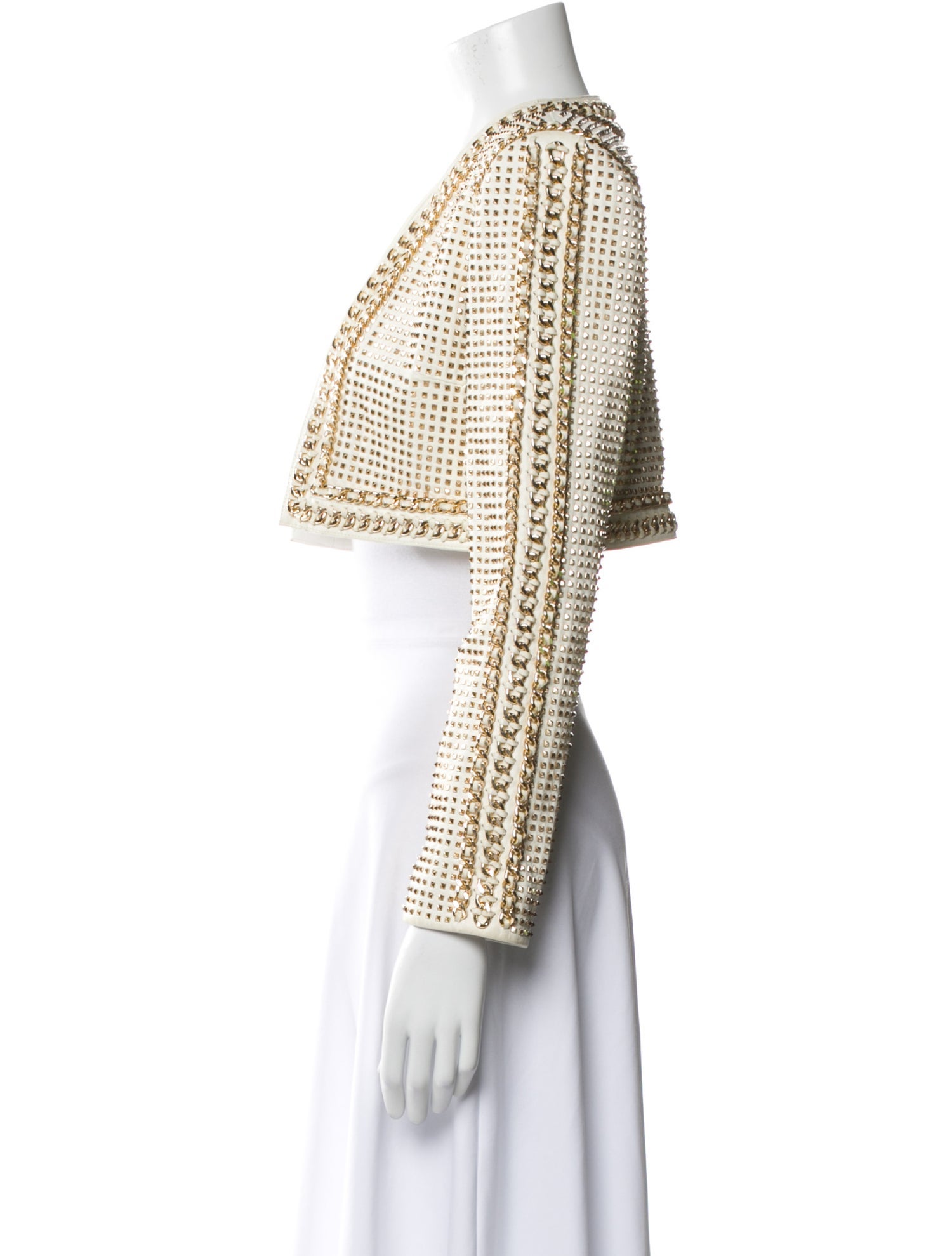 Alice + Olivia Lamb Leather Houndstooth Print Bolero