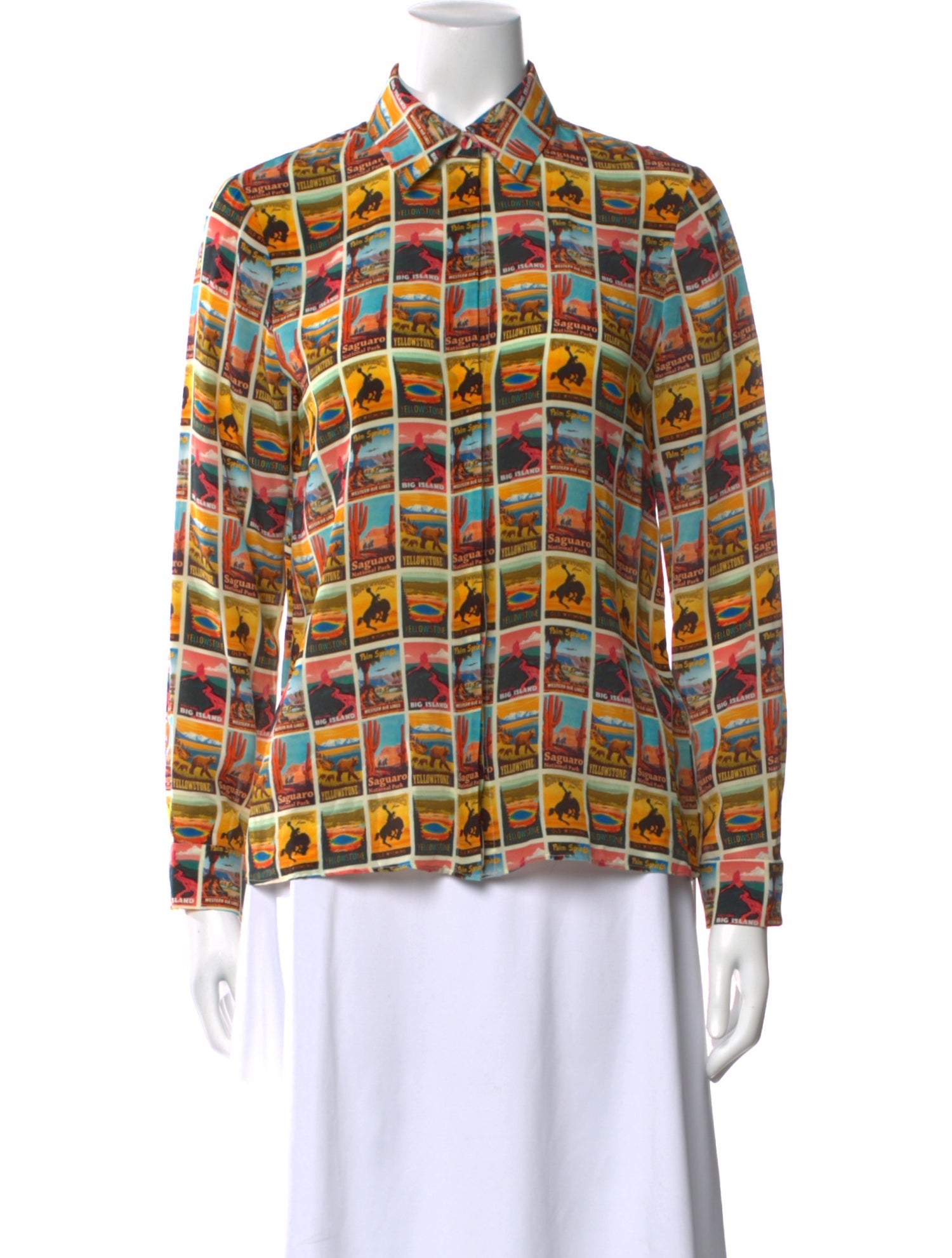 Alice + Olivia Silk Printed Button-Up Top