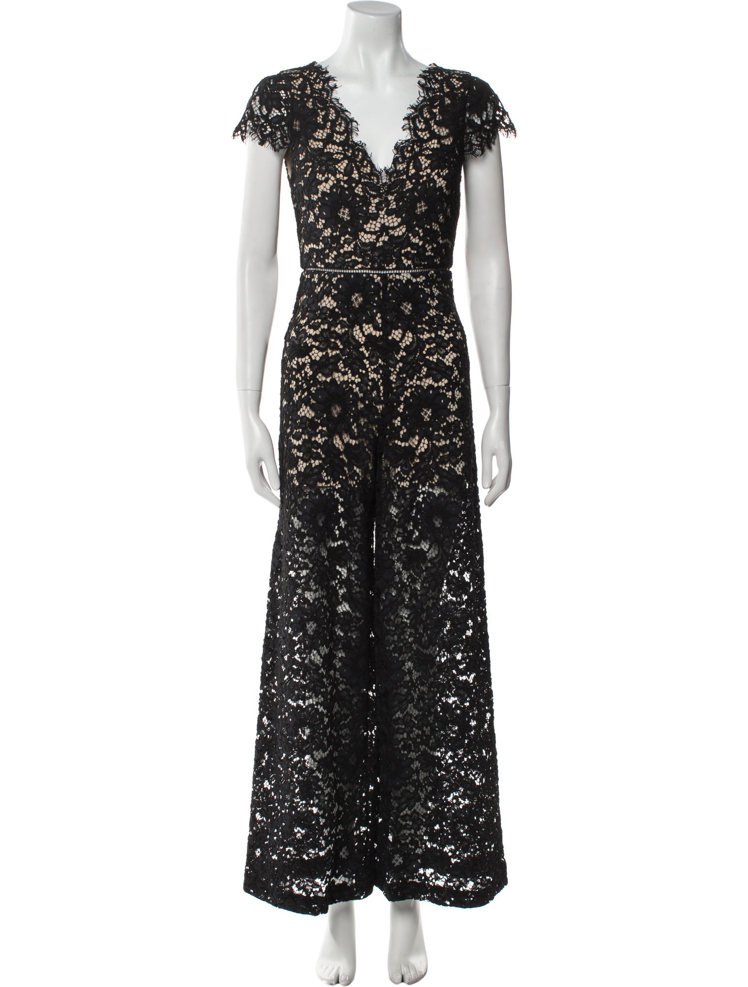 Alice + Olivia Lace Pattern V-Neck Jumpsuit