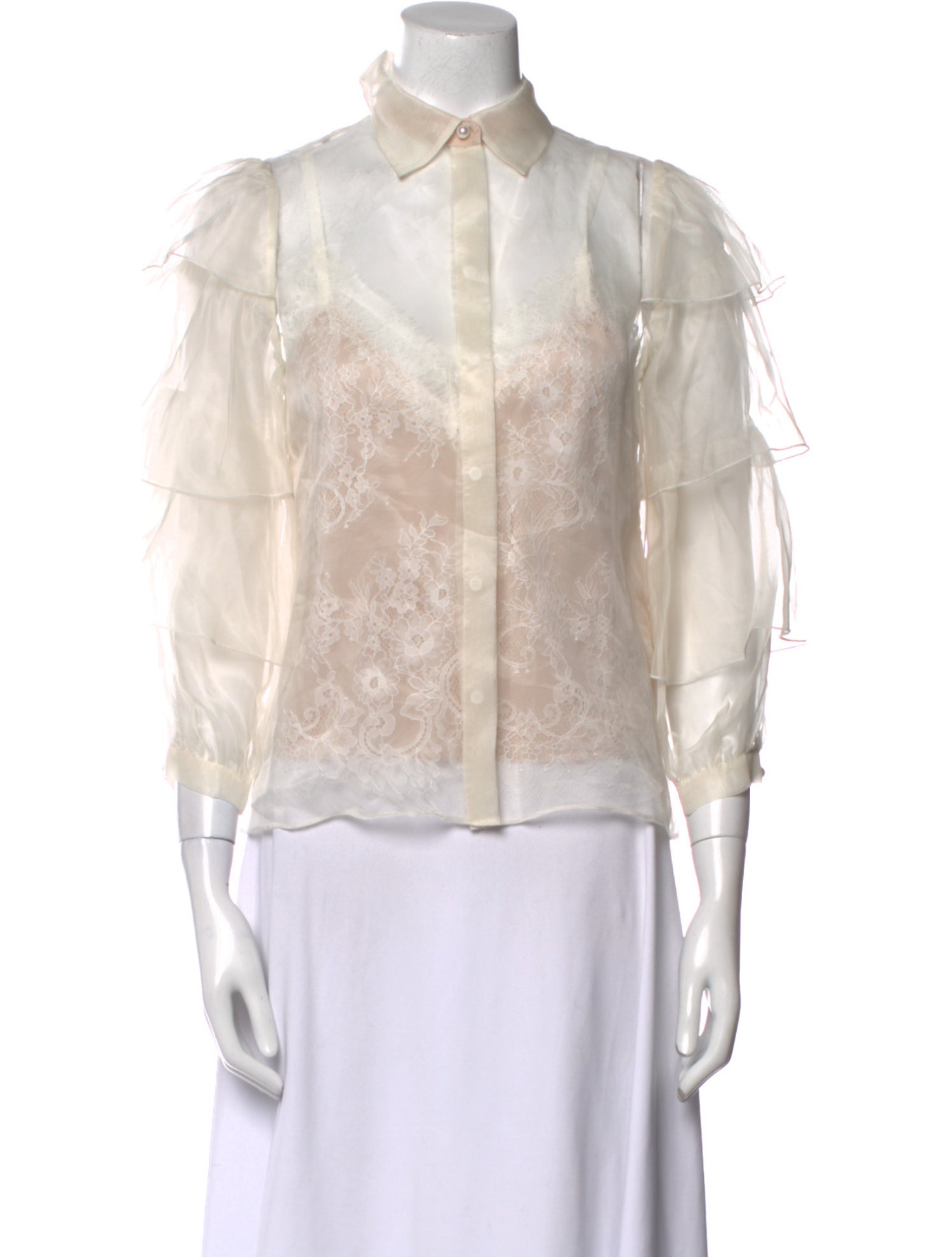 Alice + Olivia Nylon Lace Pattern Button-Up Top w/ Tags