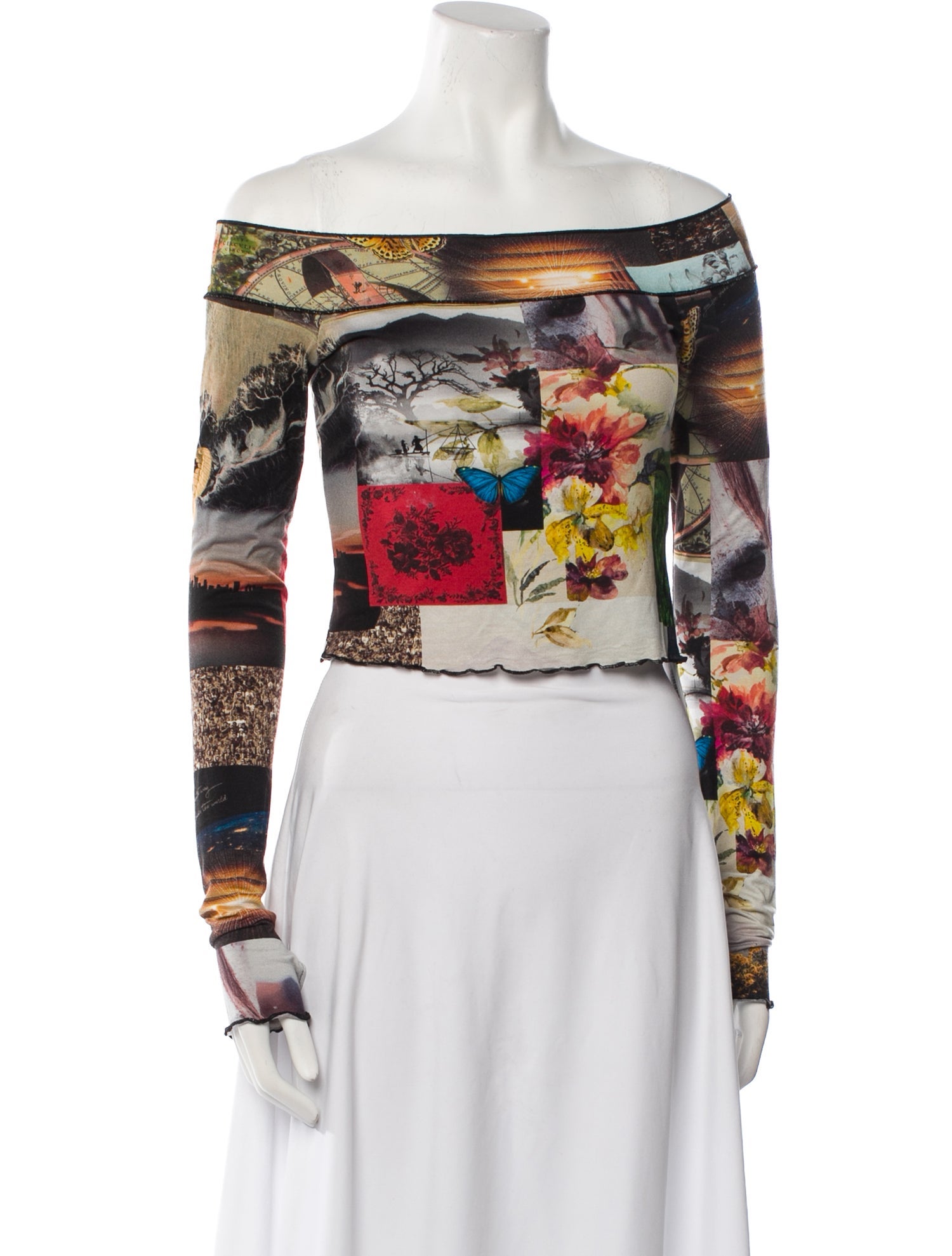 Alice + Olivia Printed Off-The-Shoulder Crop Top