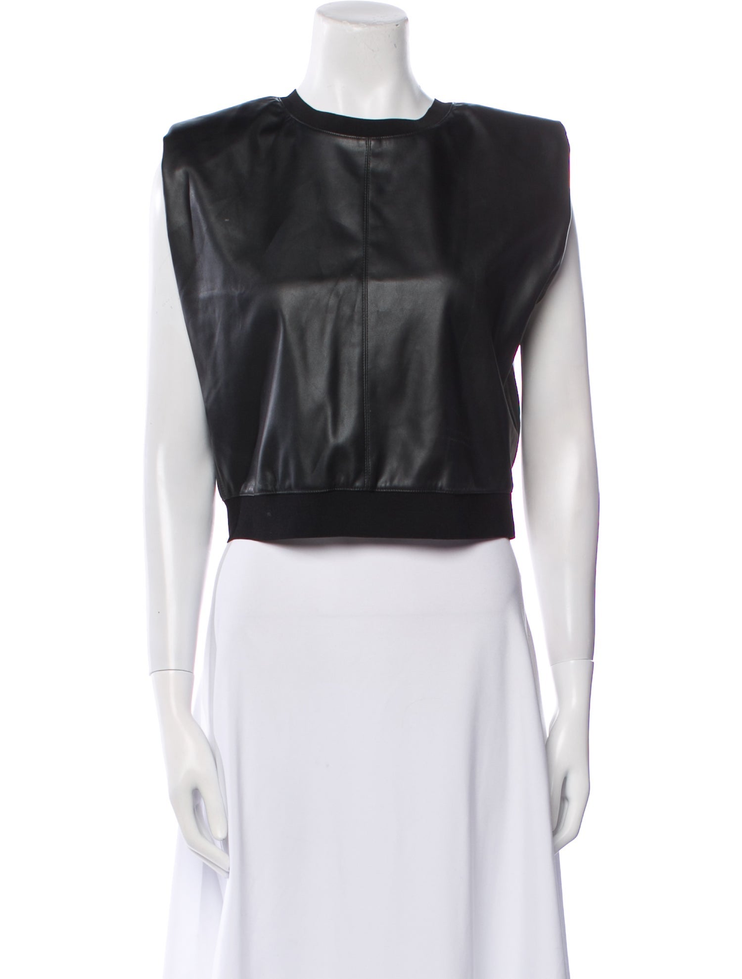 Alice + Olivia Faux Leather Crew Neck Crop Top