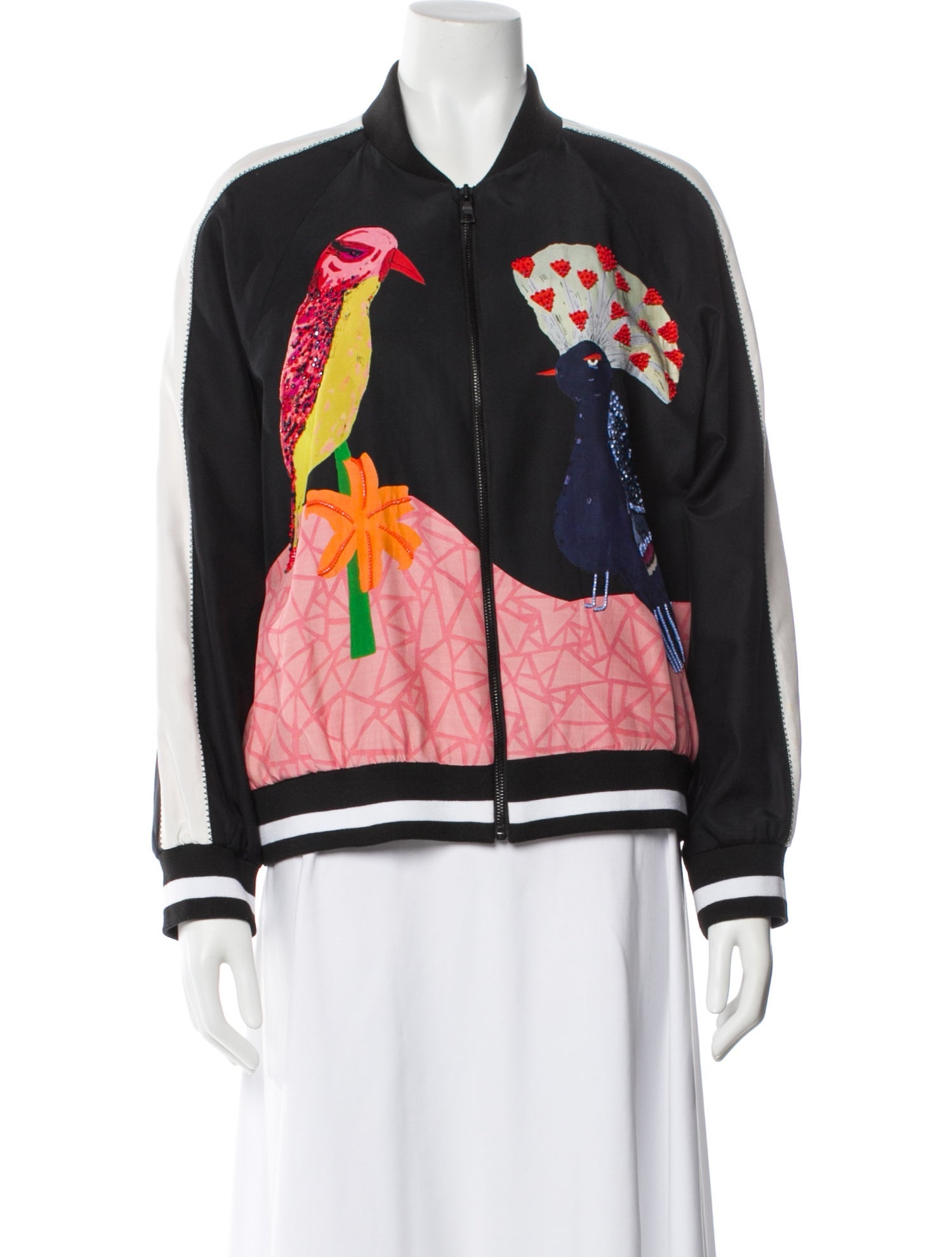 Alice + Olivia Silk Striped Bomber Jacket
