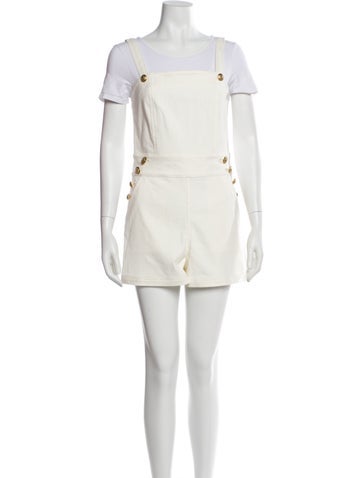 Pre-owned Alice And Olivia Square Neckline Romper In White