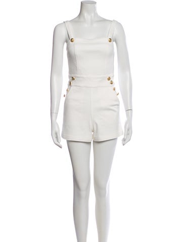 Pre-owned Alice And Olivia Square Neckline Romper In White