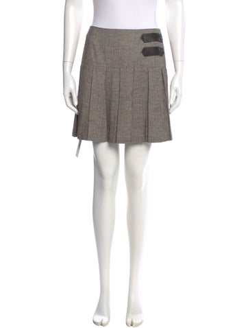 Pre-owned Alice And Olivia Plaid Print Mini Skirt In Brown