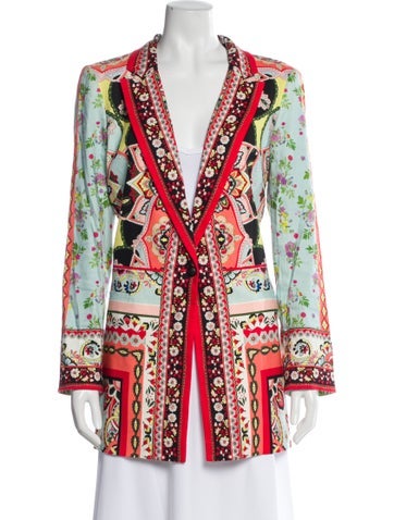 Pre-owned Alice And Olivia Linen Floral Print Blazer In Multi