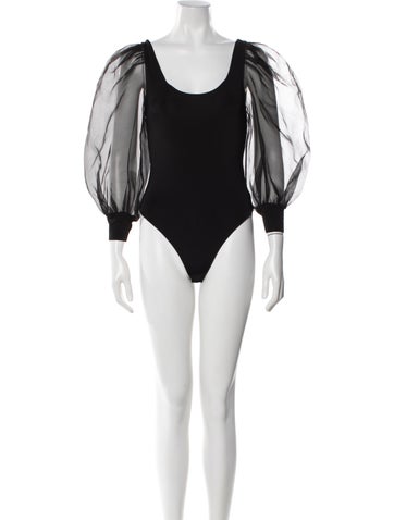 Pre-owned Alice And Olivia Scoop Neck Long Sleeve Bodysuit In Black