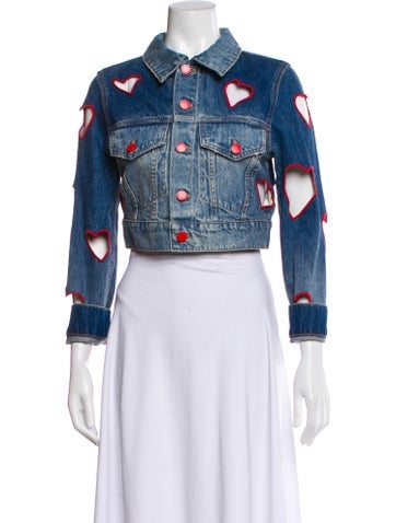 Pre-owned Alice And Olivia Graphic Print Denim Jacket In Blue