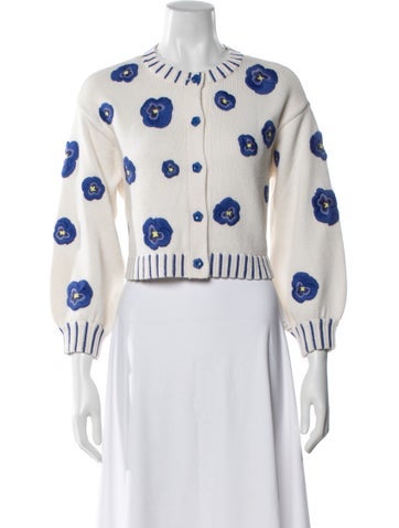 Pre-owned Alice And Olivia Wool Floral Print Sweater In White