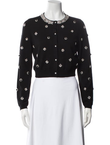 Pre-owned Alice And Olivia Wool Crew Neck Sweater In Black