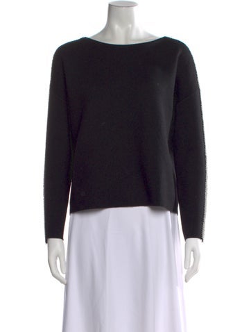 Pre-owned Alice And Olivia Wool Bateau Neckline Sweater In Black