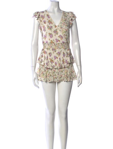 Pre-owned Alice + Olivia Floral Print V-neck Romper In Neutrals
