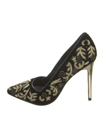 Pre-owned Alice + Olivia Velvet Patterned Pumps In Black